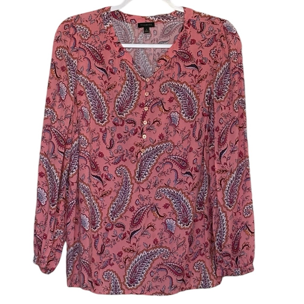 Talbots Pink Floral Print Long Sleeves Shirt Size L